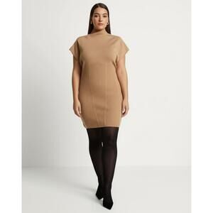 NWOT Anthropologie Dress Womens 2X Tan‎ Mock-Neck Cap-Sleeve Mini Sweater